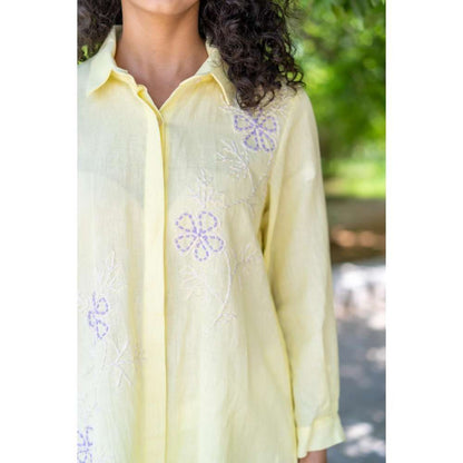 MINSH Elie Yellow Shirt Style Kurti With Pant (Set of 2)