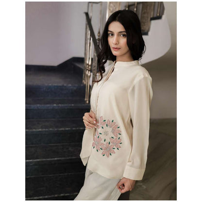 MINSH Blush Beige Side-Tie Floral Shirt