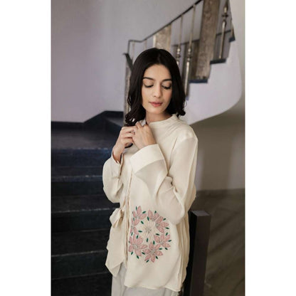 MINSH Blush Beige Side-Tie Floral Shirt