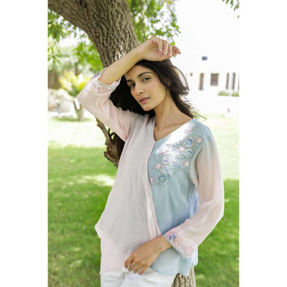 MINSH Blush Breeze Dual-Tone Embroidered Multi-Color Top