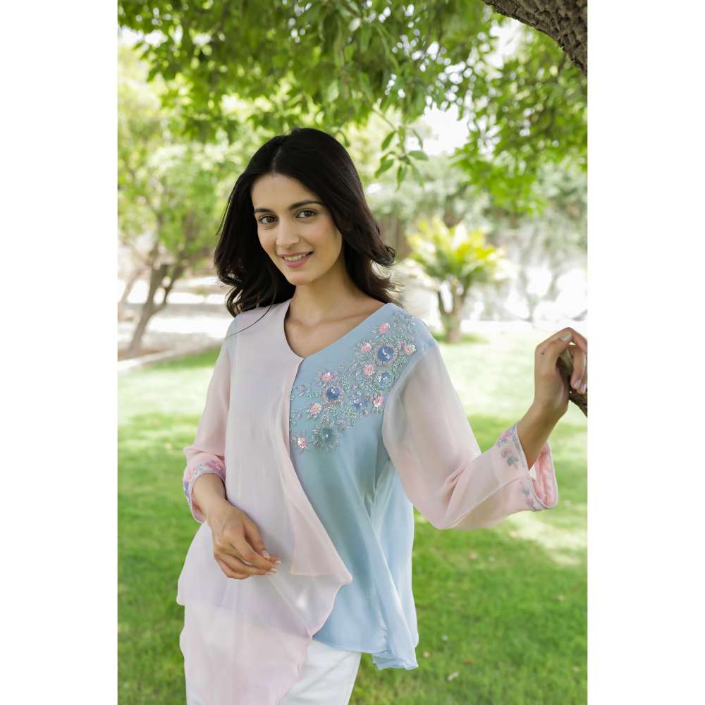 MINSH Blush Breeze Dual-Tone Embroidered Multi-Color Top