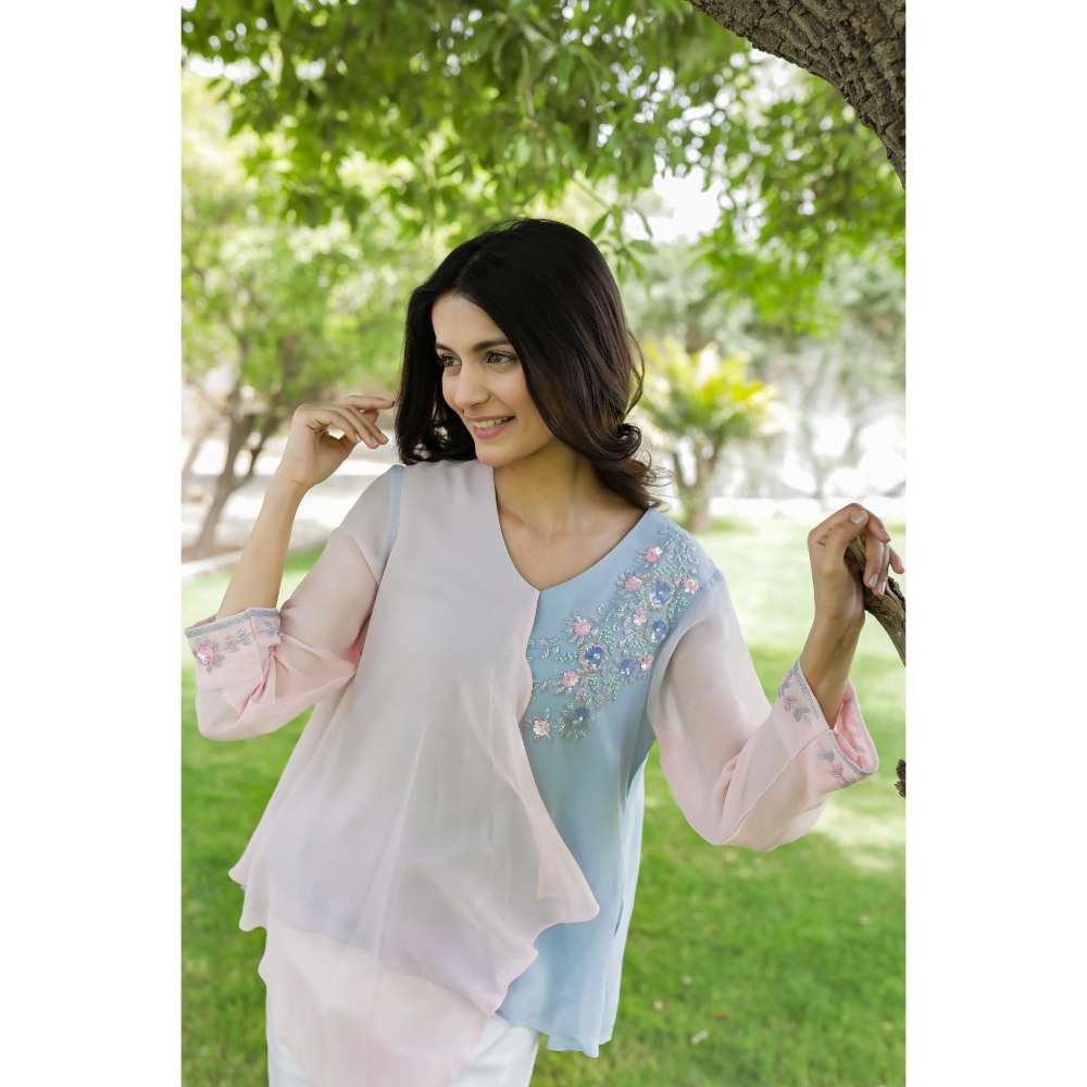 MINSH Blush Breeze Dual-Tone Embroidered Multi-Color Top
