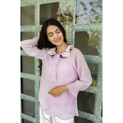 MINSH Lavender Mist Embroidered Top