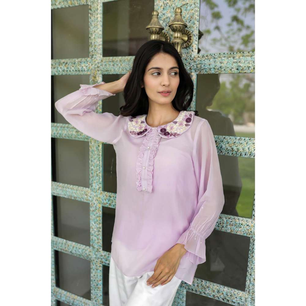 MINSH Lavender Mist Embroidered Top