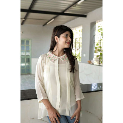 MINSH Moonlight Hue Embroidered Collar Cream Shirt