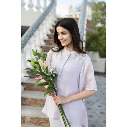 MINSH Blush Petal Embroidered Collar Lavender Top