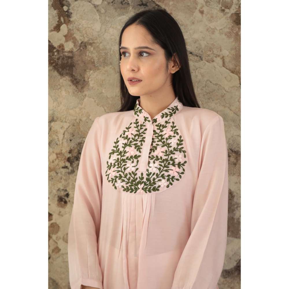 MINSH Blush Aura Embroidered Chinese Collar Pink Top
