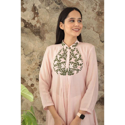 MINSH Blush Aura Embroidered Chinese Collar Pink Top