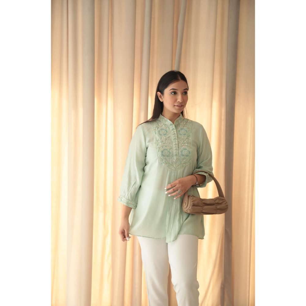 MINSH Mint Green Whisper Embroidered Top