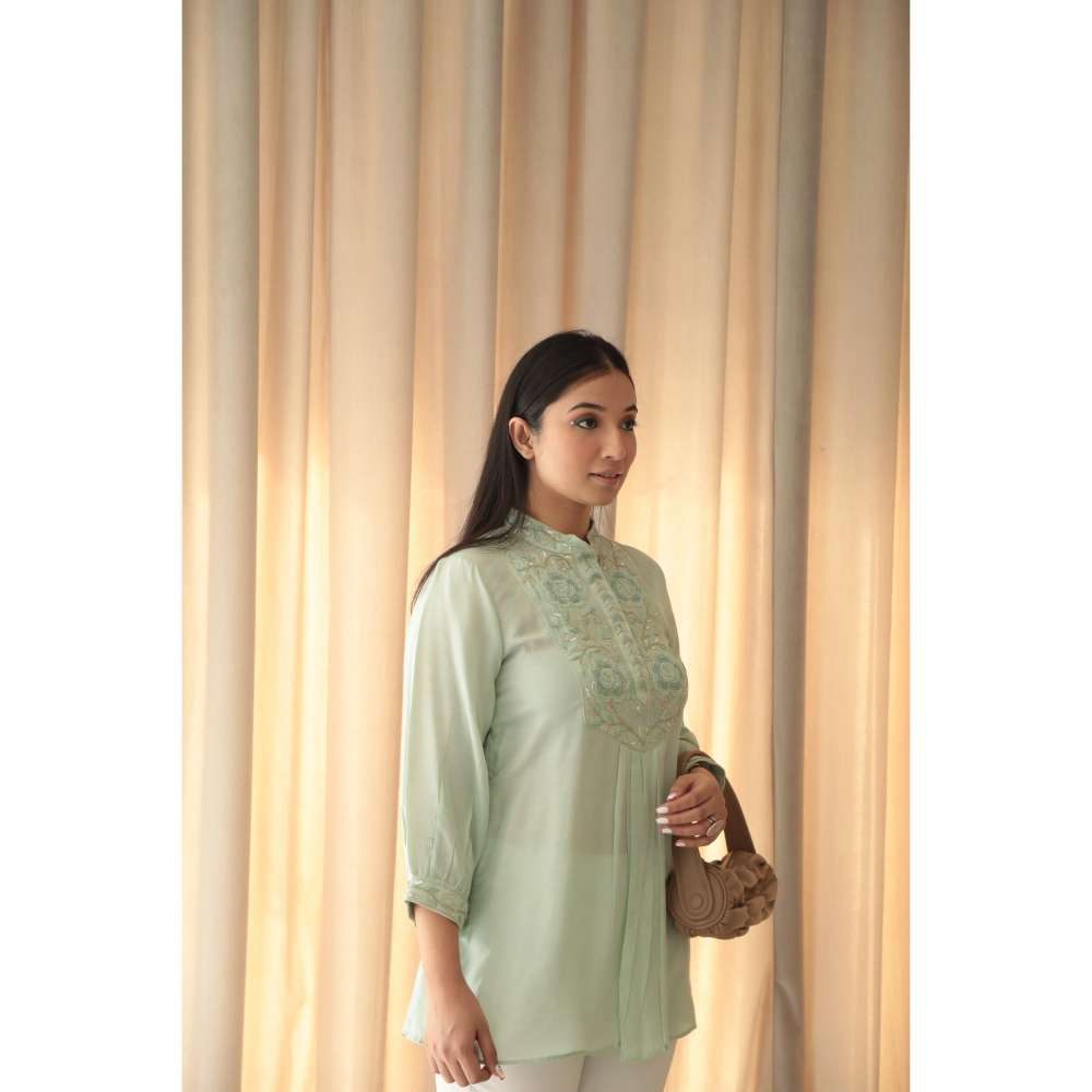 MINSH Mint Green Whisper Embroidered Top