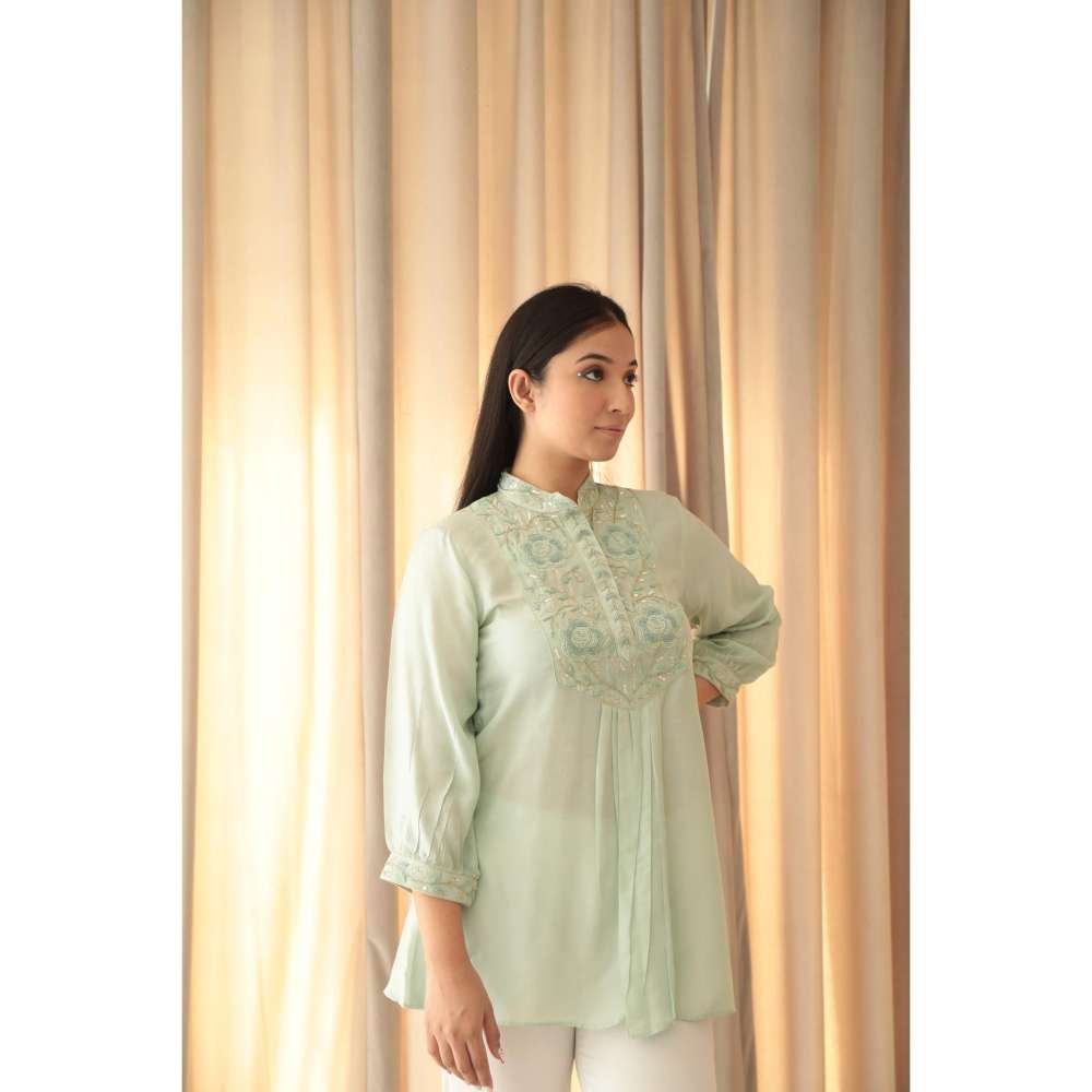 MINSH Mint Green Whisper Embroidered Top