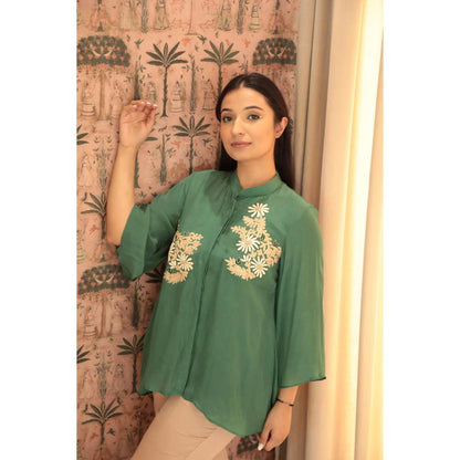 MINSH Emerald Glow Embroidered Green Shirt
