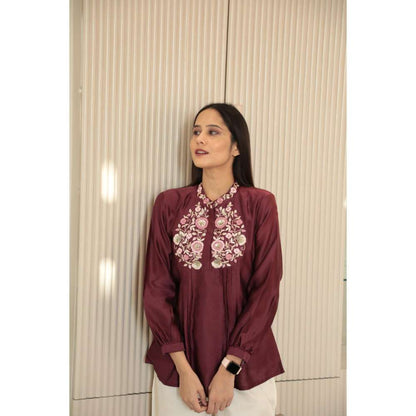 MINSH Garnet Grace Embroidered Maroon Top