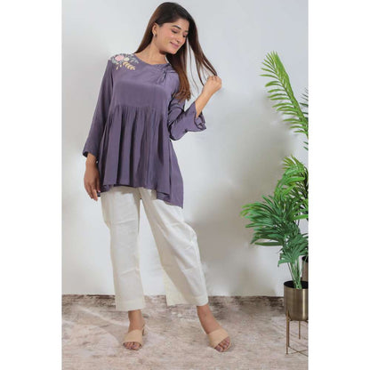 MINSH Royal Plum Embroidered Grey Top
