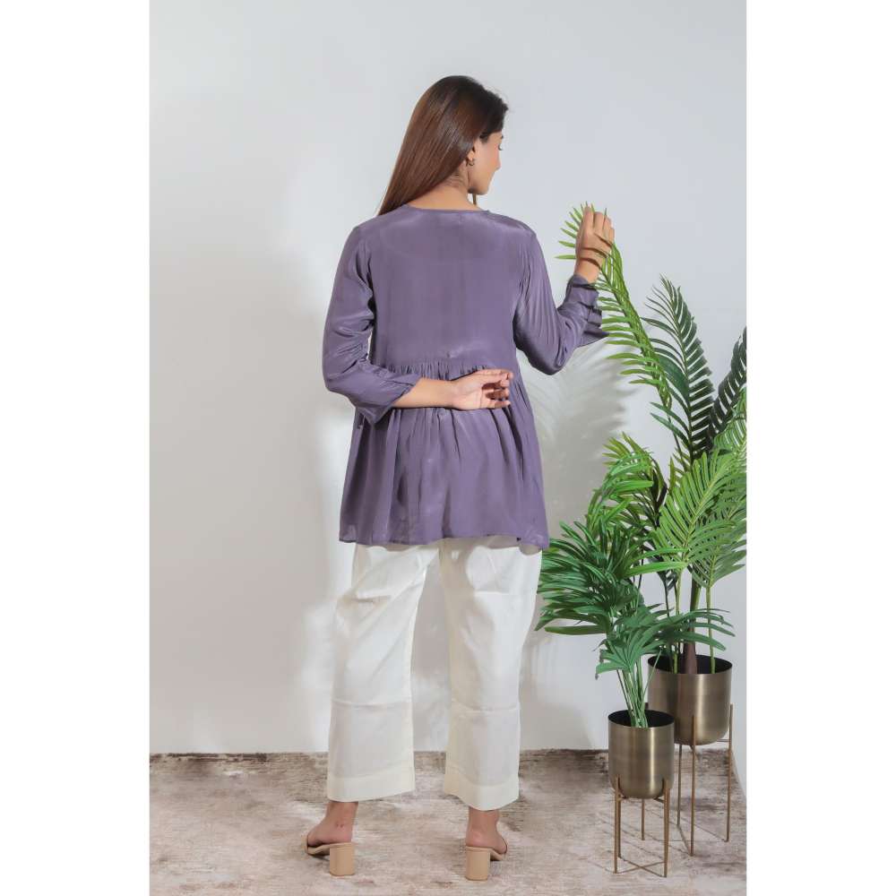 MINSH Royal Plum Embroidered Grey Top