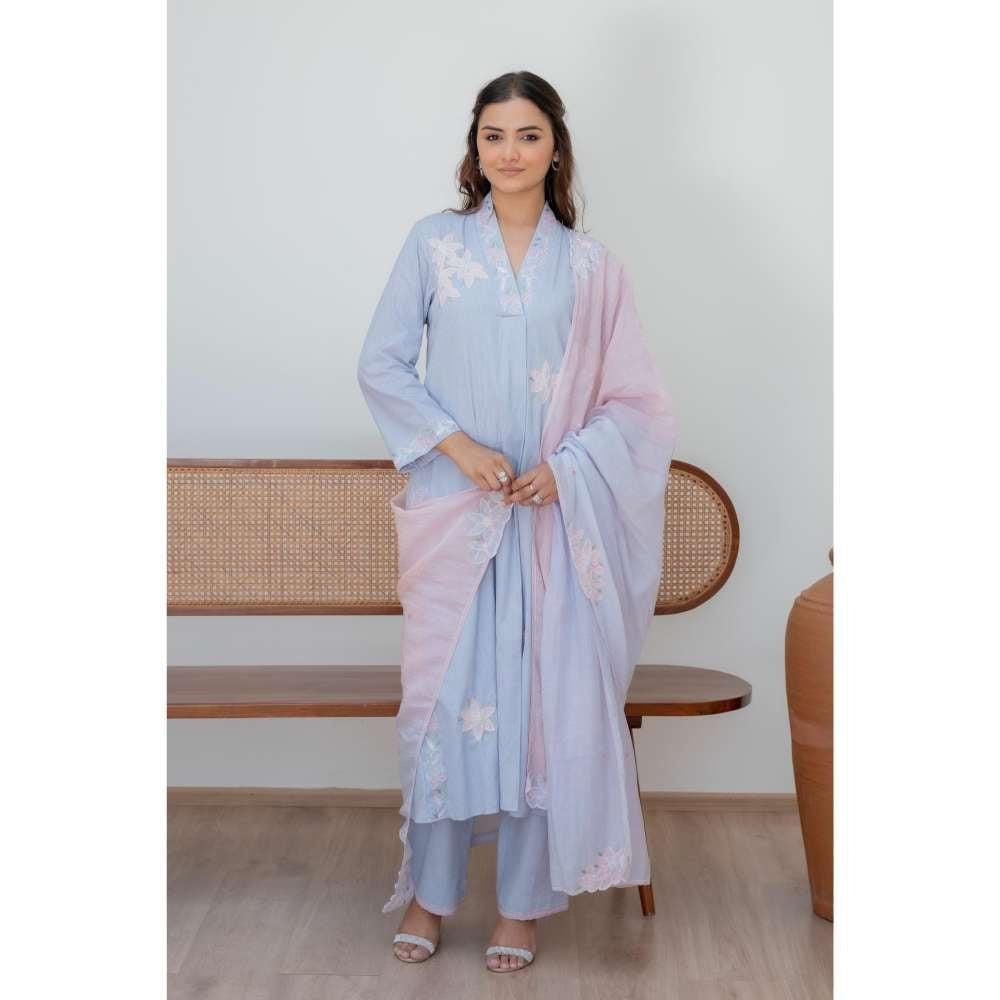 MINSH Blue Sunehri Kurta with Pant and Dupatta
