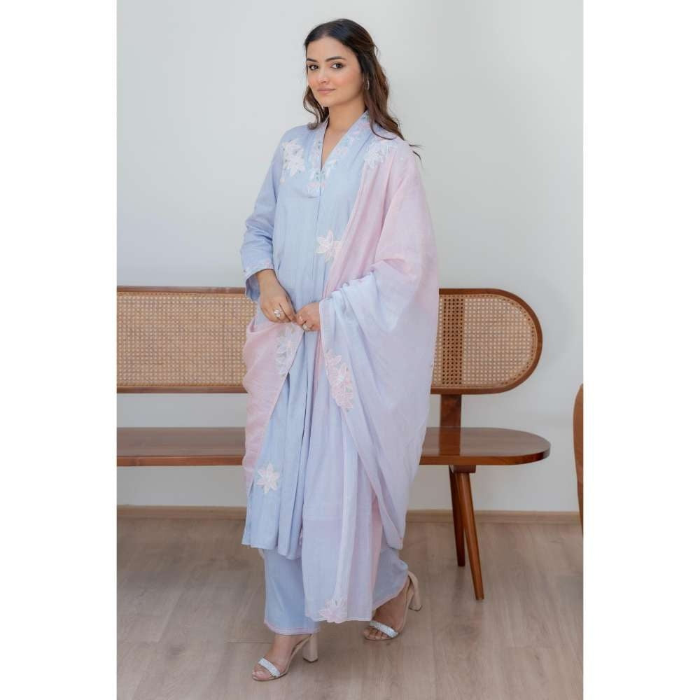 MINSH Blue Sunehri Kurta with Pant and Dupatta