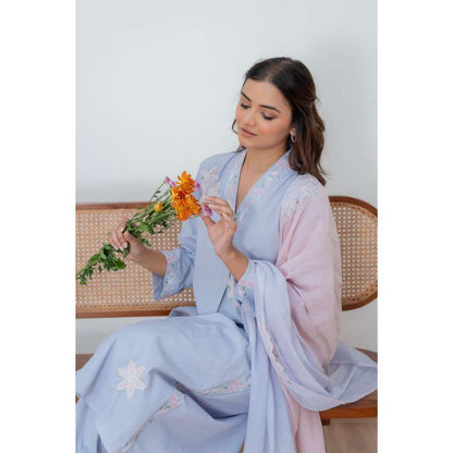 MINSH Blue Sunehri Kurta with Pant and Dupatta