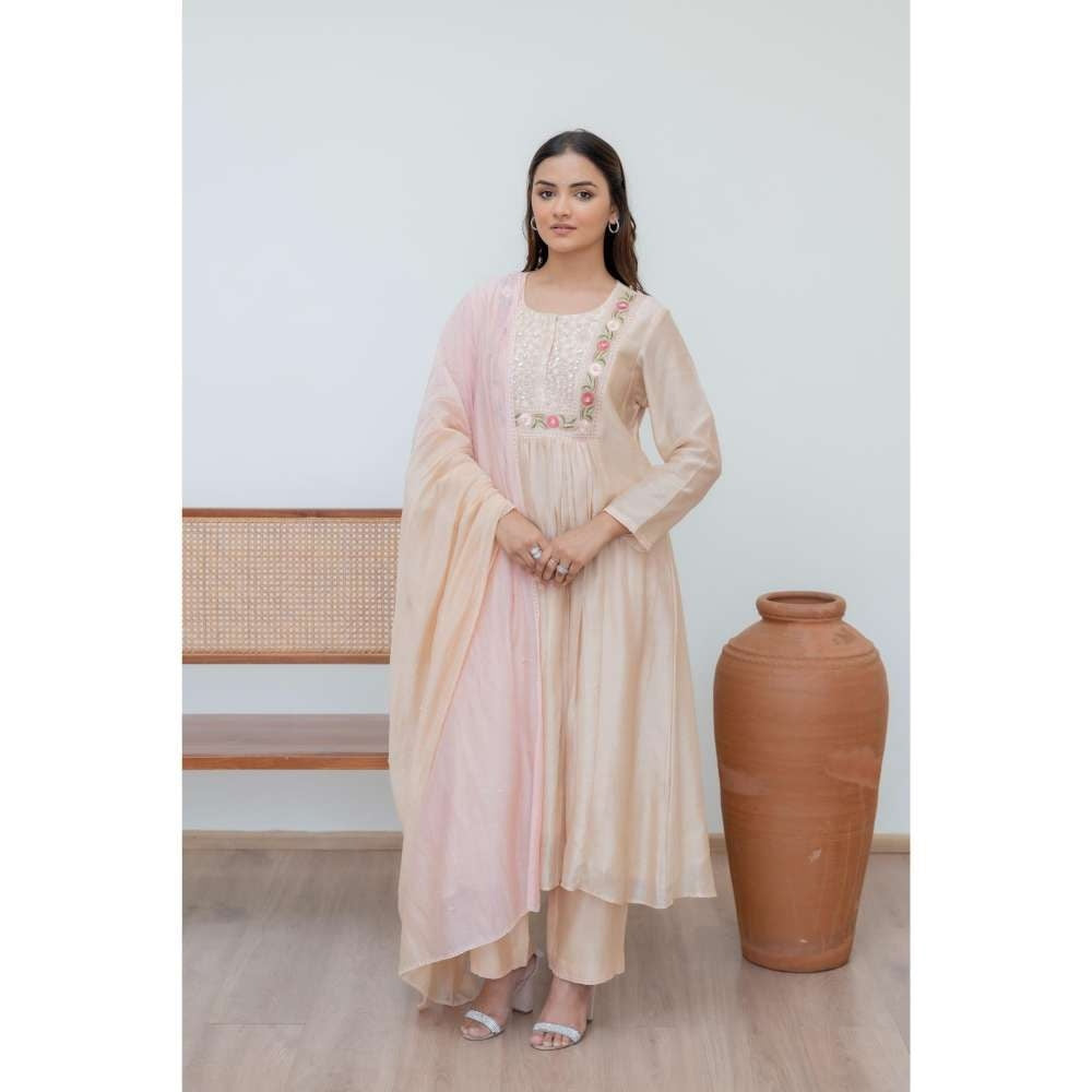 MINSH Peach Morning Dew Kurta with Pant and Dupatta