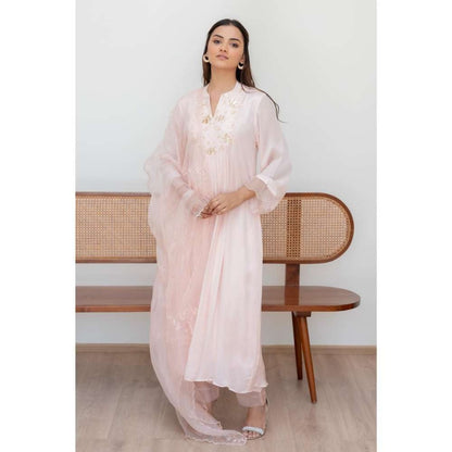 MINSH Pink Soft Meadow Anarkali with Pant and Dupatta