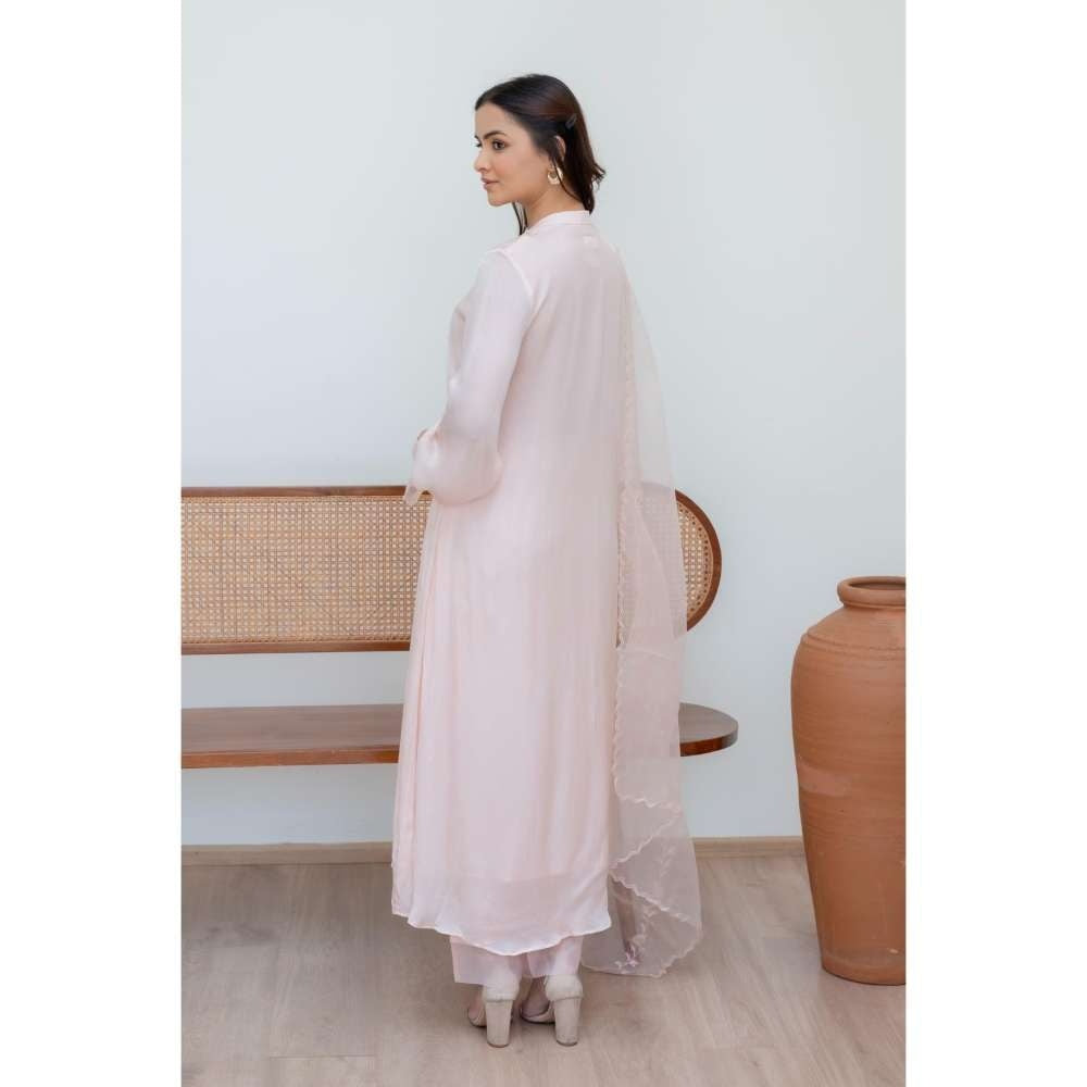 MINSH Pink Soft Meadow Anarkali with Pant and Dupatta