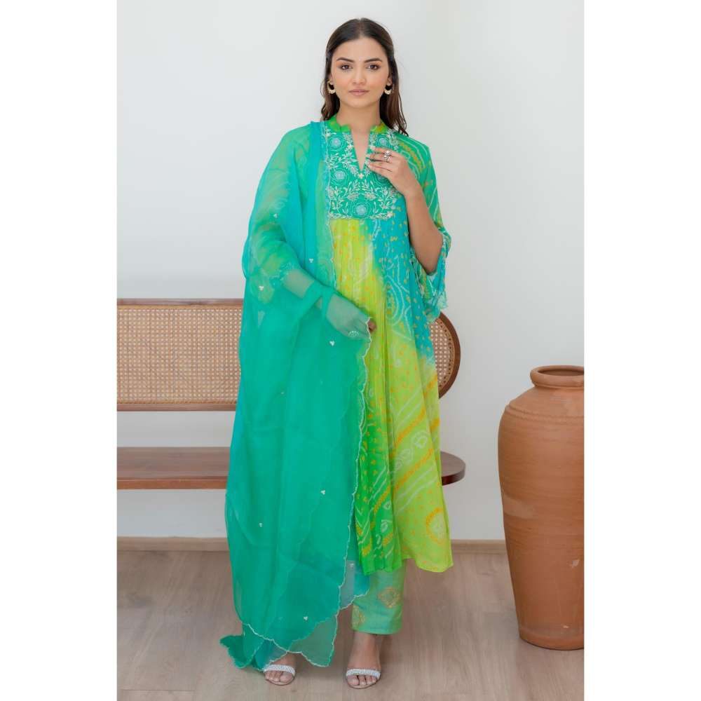 MINSH Green Tej Anarkali with Pant and Dupatta