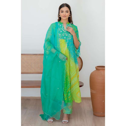 MINSH Green Tej Anarkali with Pant and Dupatta
