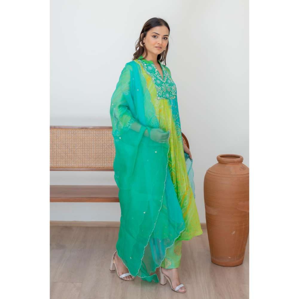 MINSH Green Tej Anarkali with Pant and Dupatta