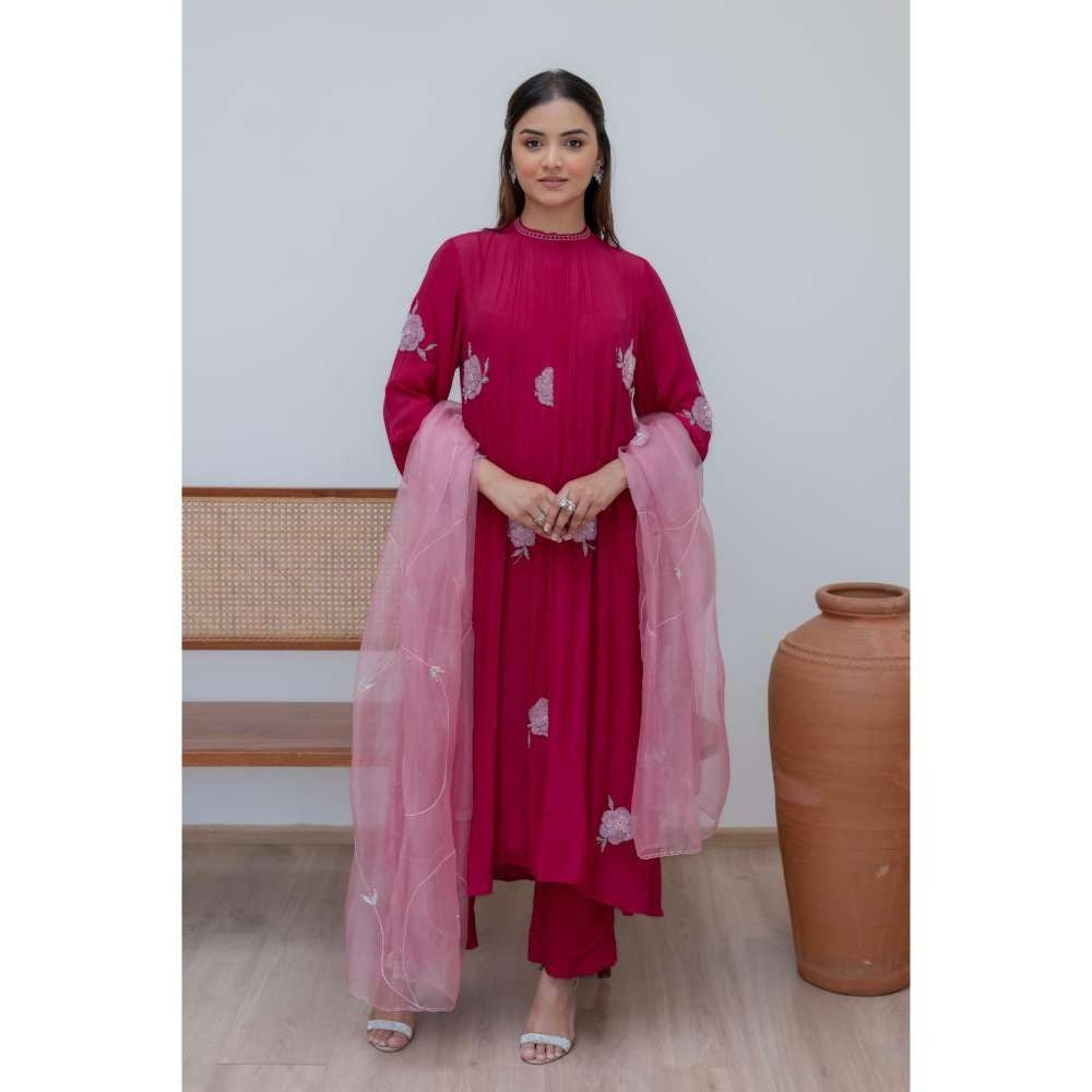 MINSH Pink Valentine Anarkali with Pant and Dupatta