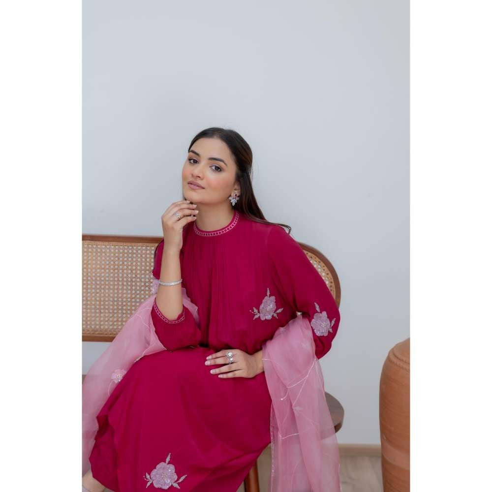 MINSH Pink Valentine Anarkali with Pant and Dupatta