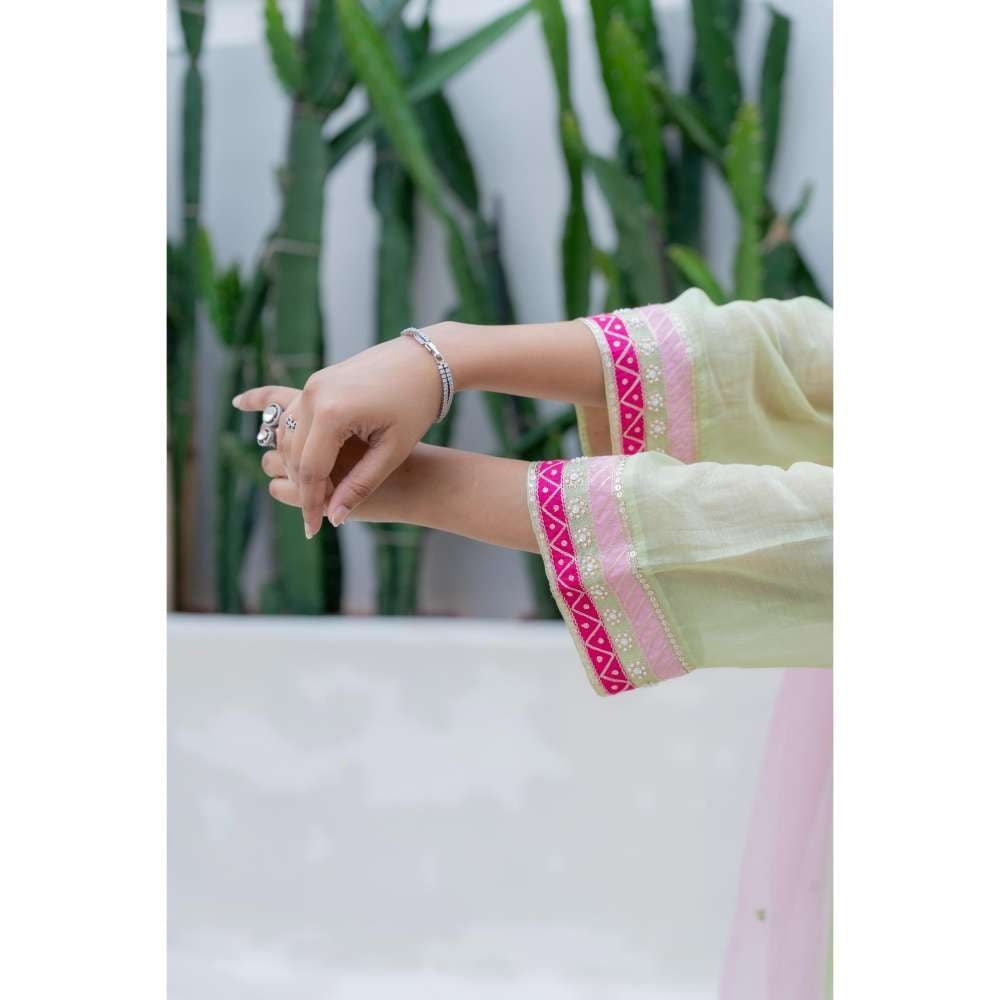 MINSH Green Silky Dreams Kurti with Palazzo and Dupatta