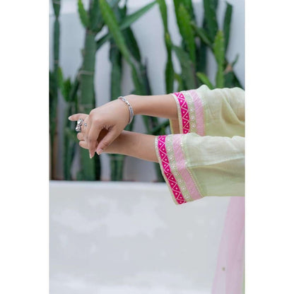 MINSH Green Silky Dreams Kurti with Palazzo and Dupatta