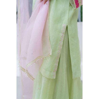 MINSH Green Silky Dreams Kurti with Palazzo and Dupatta
