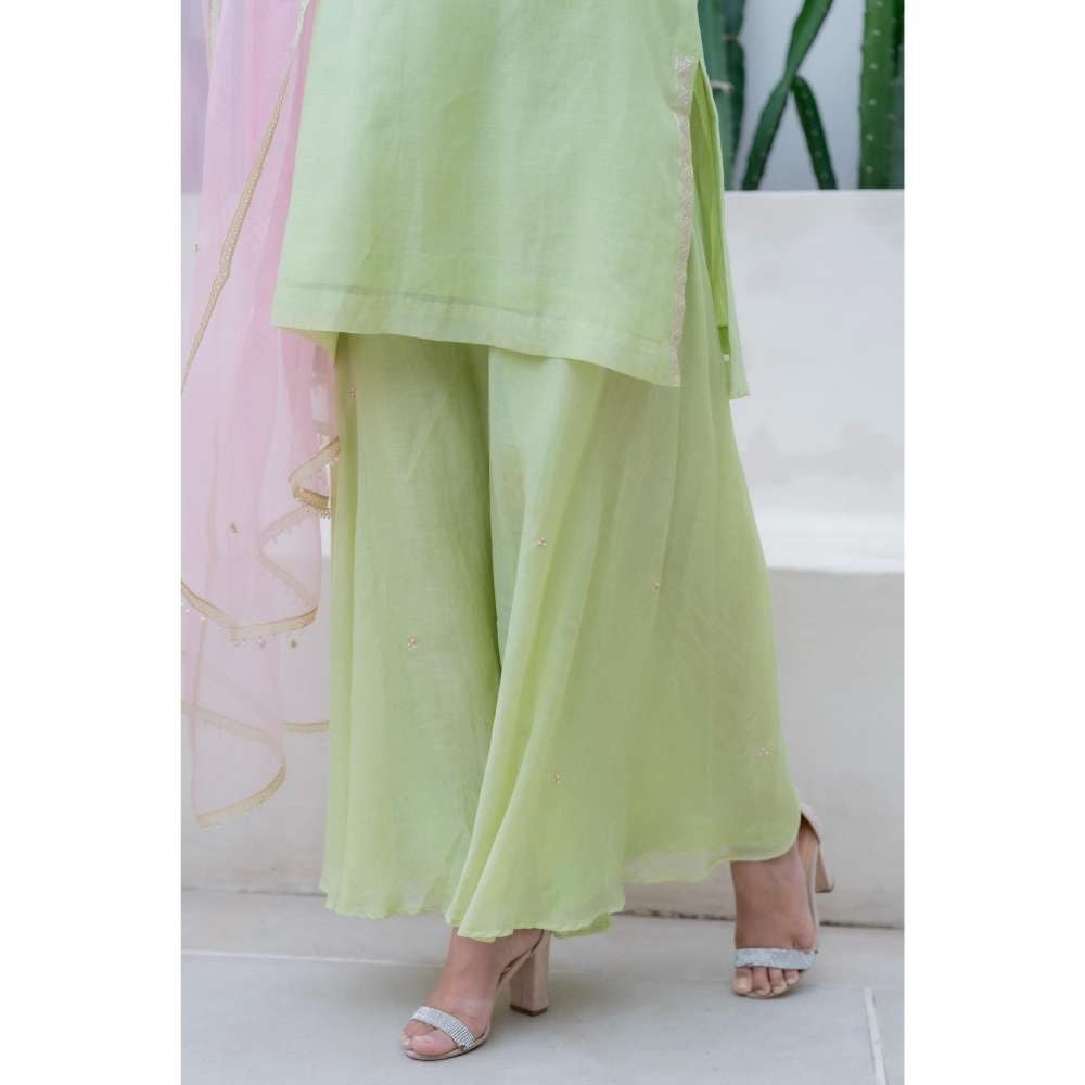 MINSH Green Silky Dreams Kurti with Palazzo and Dupatta