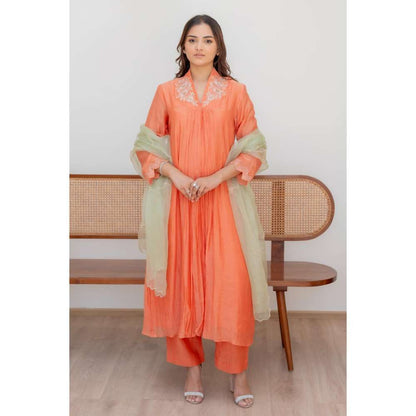 MINSH Orange Fern Anarkali with Pant and Dupatta