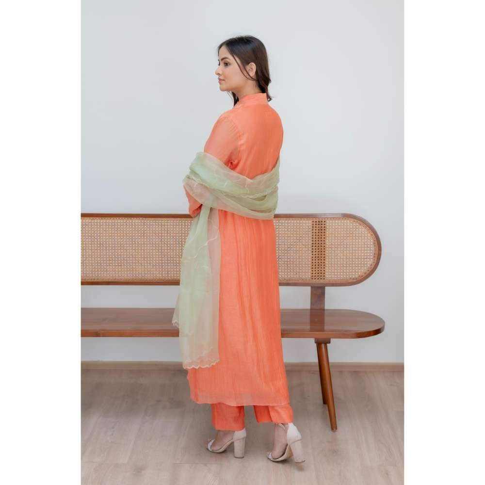 MINSH Orange Fern Anarkali with Pant and Dupatta