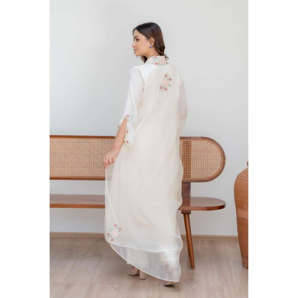 MINSH White Snow Petal Anarkali with Pant and Dupatta