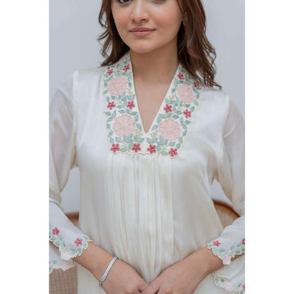 MINSH White Snow Petal Anarkali with Pant and Dupatta