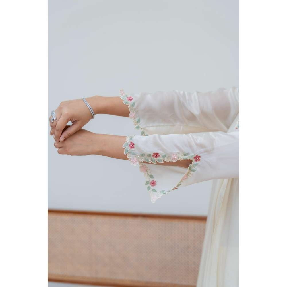 MINSH White Snow Petal Anarkali with Pant and Dupatta