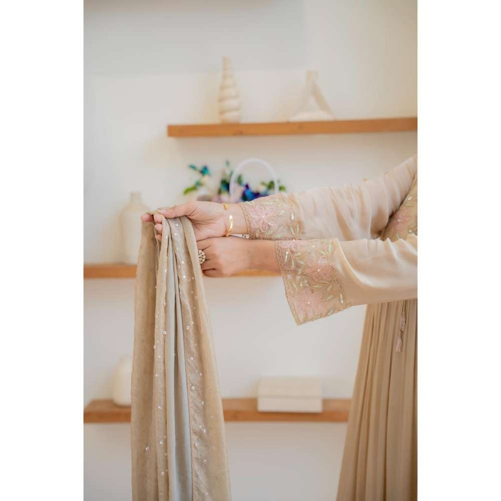 MINSH Beige Sand Dust Anarkali with Pant and Dupatta