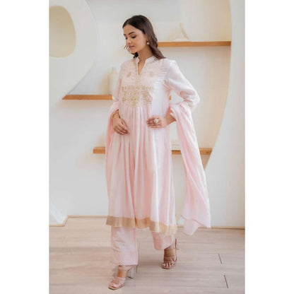 MINSH Pink Blush Gold Anarkali with Pant and Dupatta