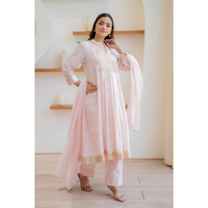 MINSH Pink Blush Gold Anarkali with Pant and Dupatta