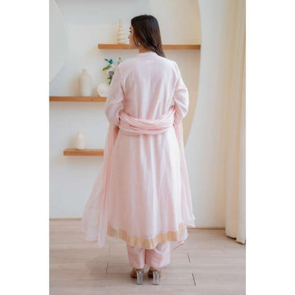 MINSH Pink Blush Gold Anarkali with Pant and Dupatta