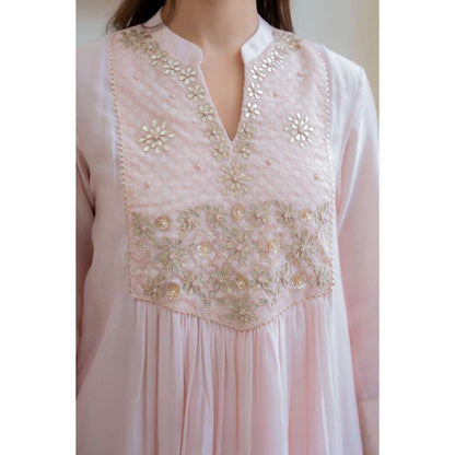 MINSH Pink Blush Gold Anarkali with Pant and Dupatta
