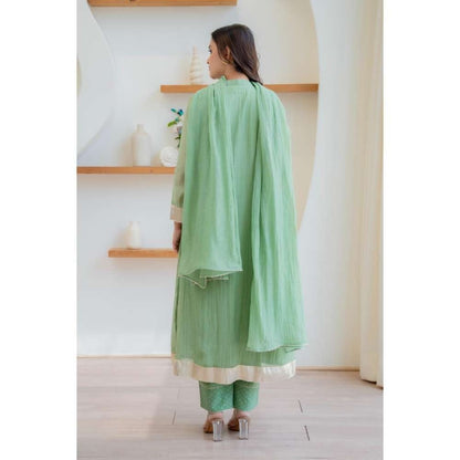 MINSH Green Ember Leaf Anarkali with Pant and Dupatta