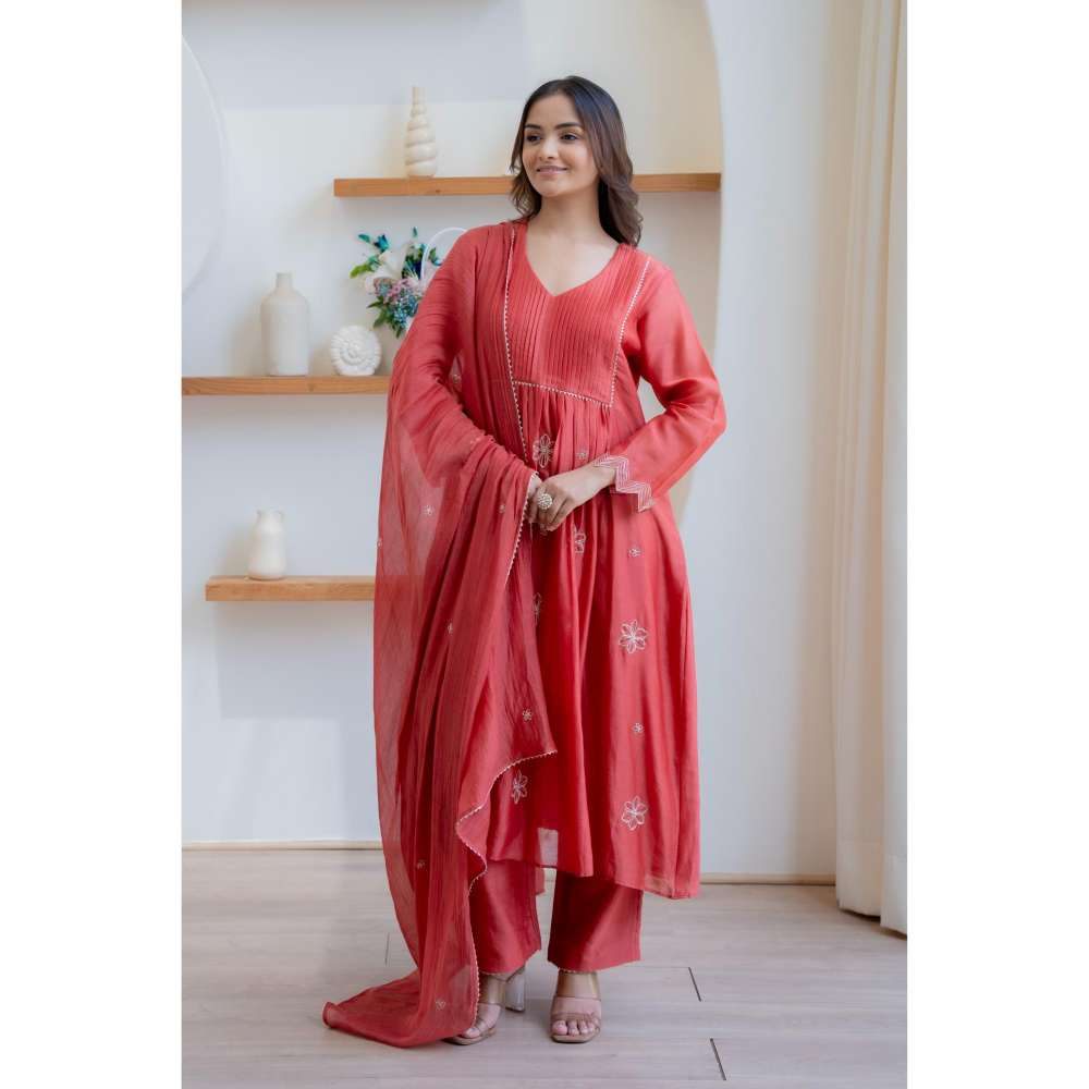 MINSH Red Thread-Light Anarkali with Pant and Dupatta