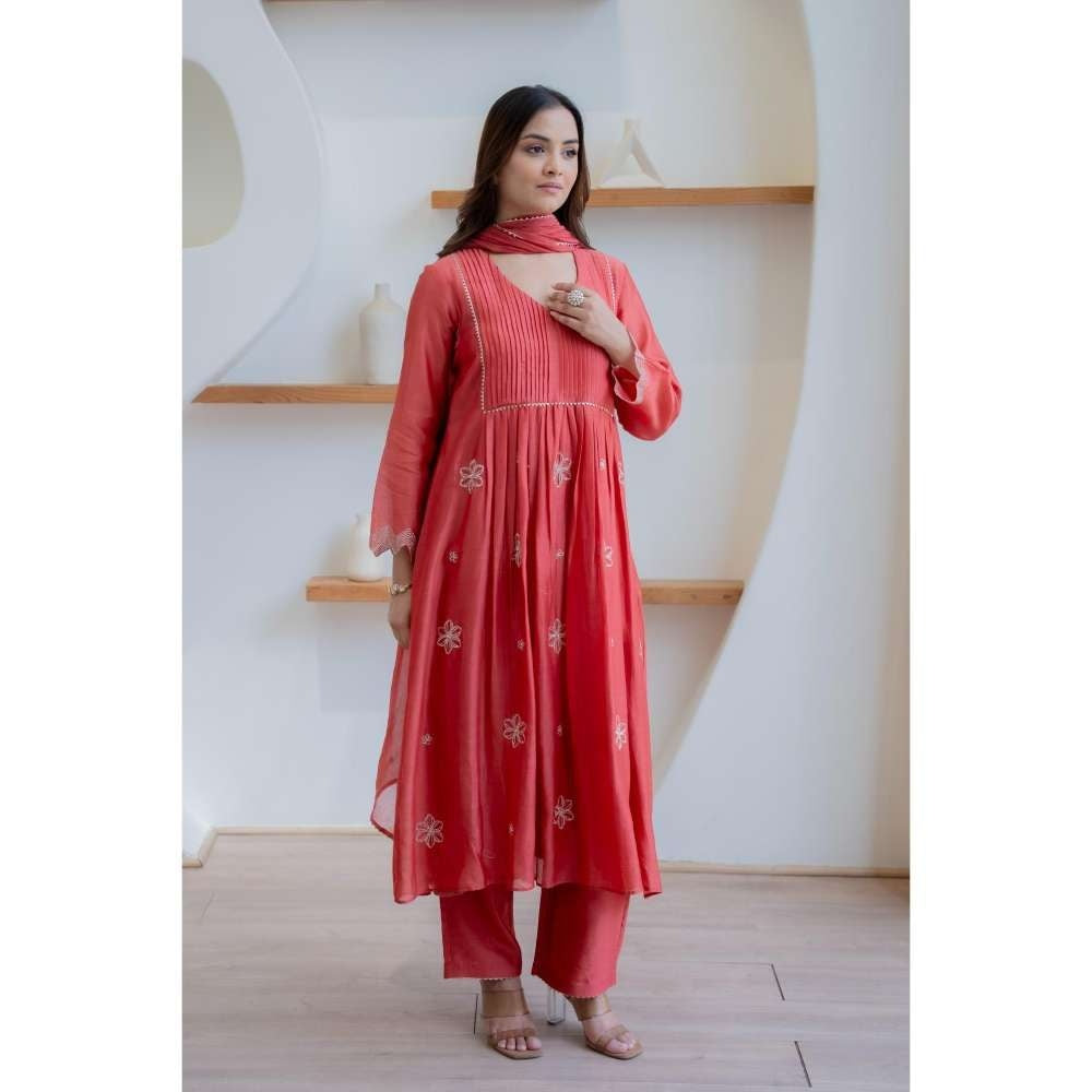 MINSH Red Thread-Light Anarkali with Pant and Dupatta