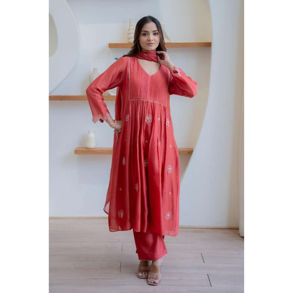 MINSH Red Thread-Light Anarkali with Pant and Dupatta