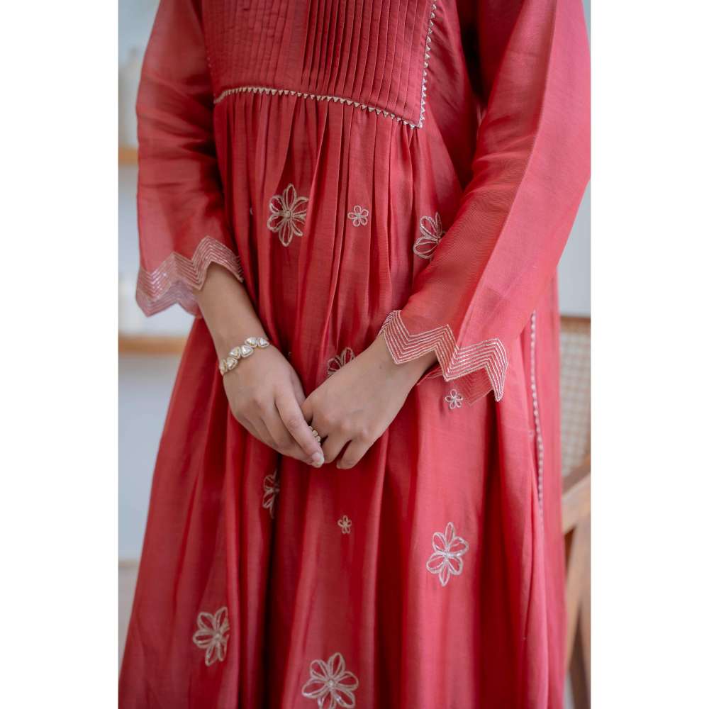 MINSH Red Thread-Light Anarkali with Pant and Dupatta