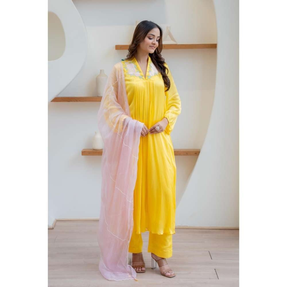MINSH Yellow Solar Blush Anarkali with Pant and Dupatta
